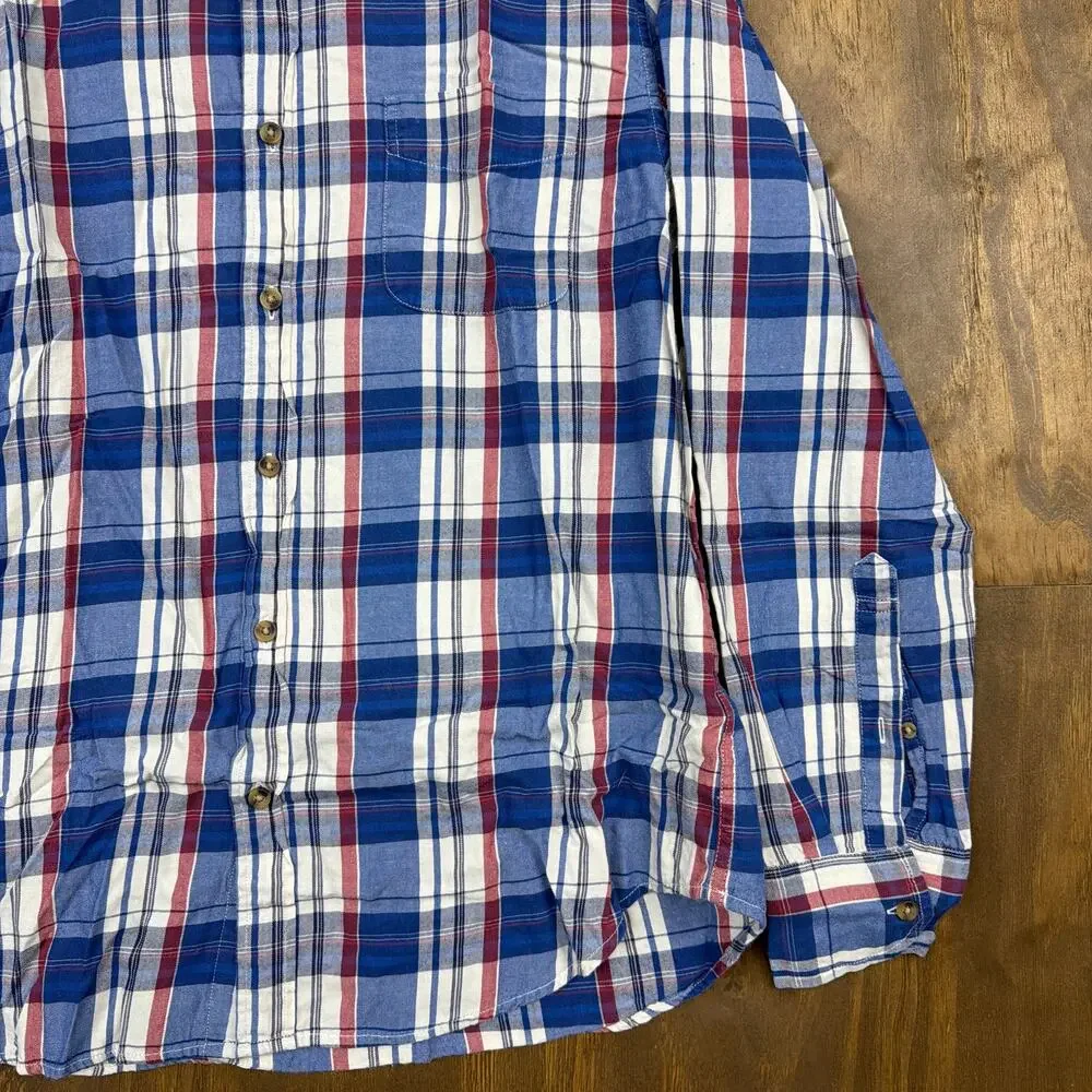 J Crew Mens Shirt Blue Red Cream Plaid Button Down Long Sleeve Cotton Large